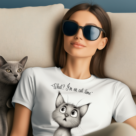 'What? I'm on cat time' Whimsical Cat Design.