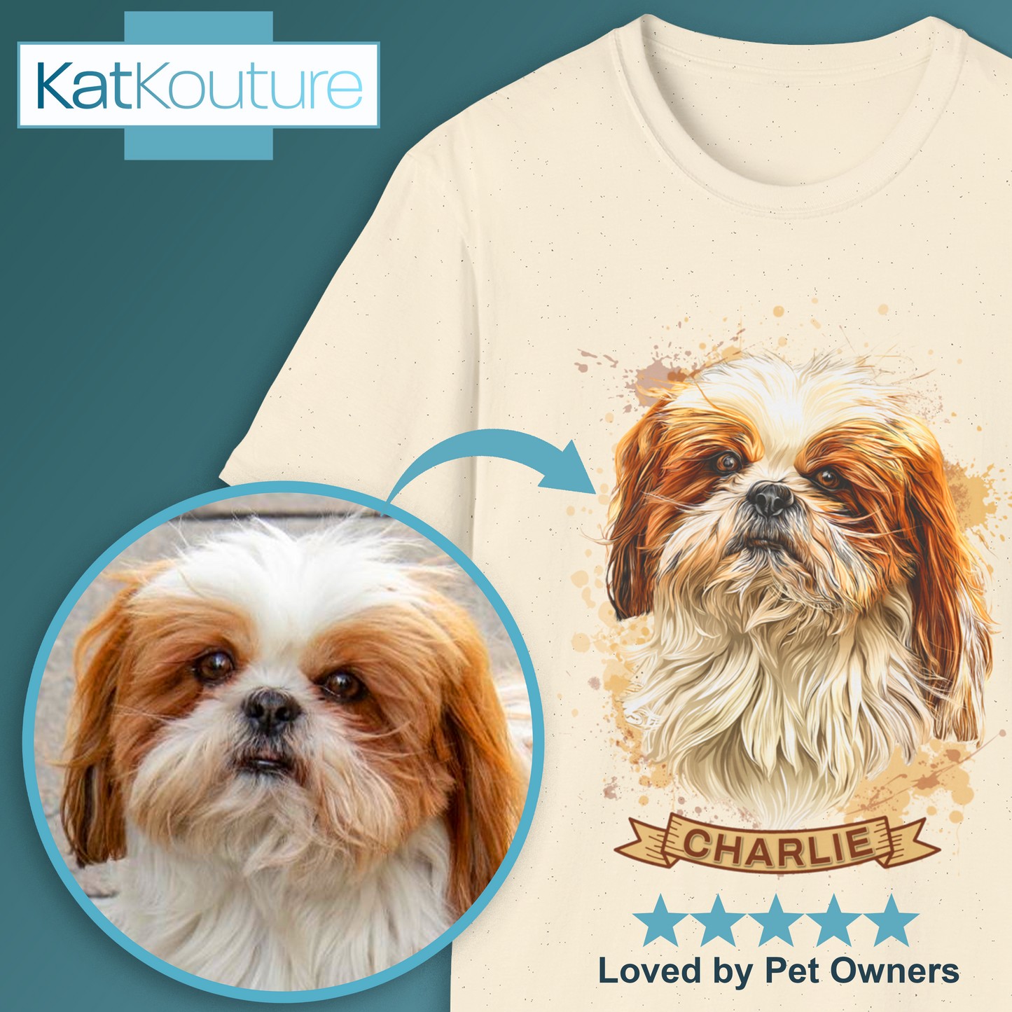 Custom Dog Portrait T-Shirt Personalised Watercolour Illustration