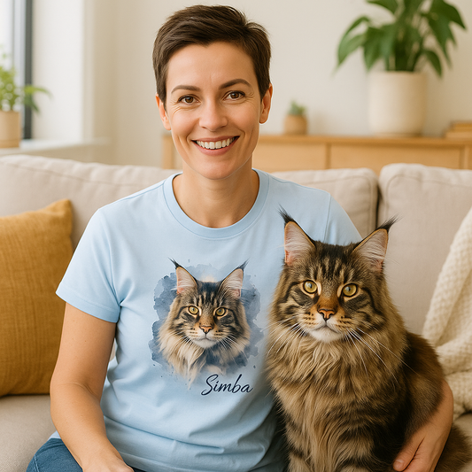 Custom Cat Portrait T-Shirt Personalised Watercolour Illustration