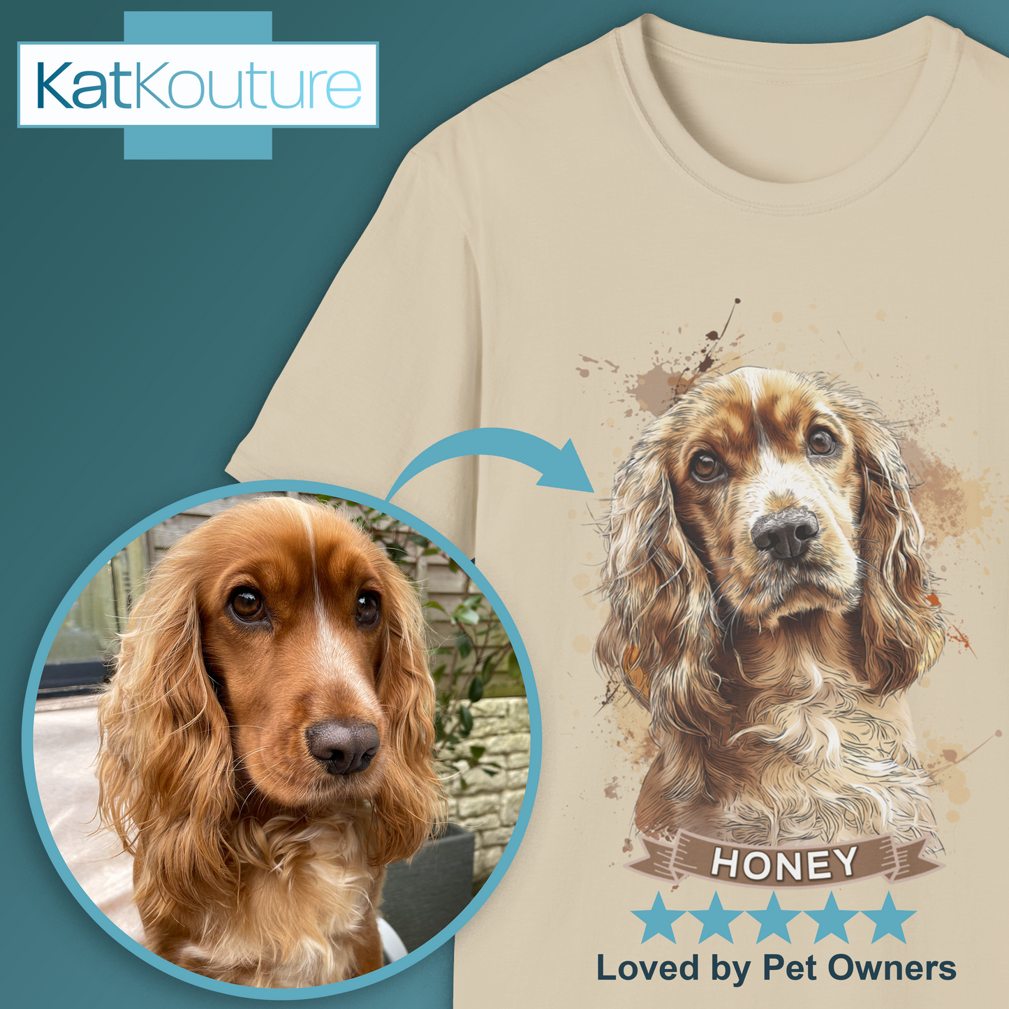 Custom Dog Portrait T-Shirt Personalised Watercolour Illustration