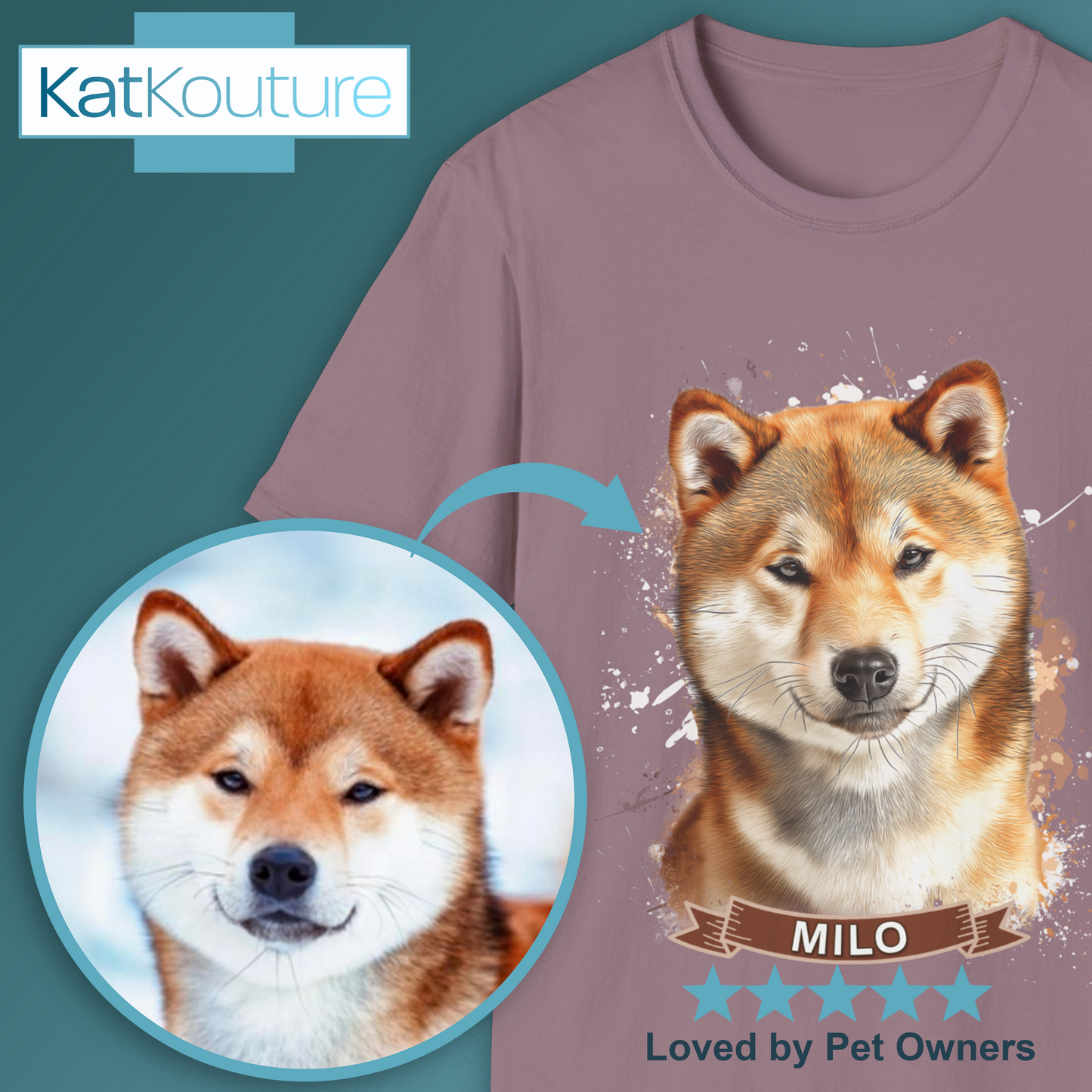 Custom Dog Portrait T-Shirt Personalised Watercolour Illustration