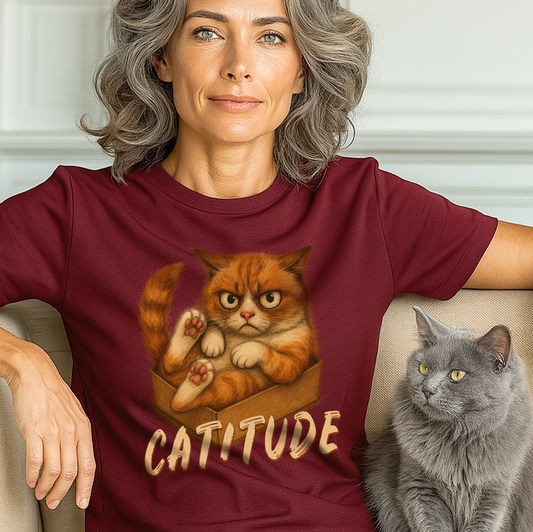 Catitude Grumpy Ginger Cat in a Box Funny Cat TShirt