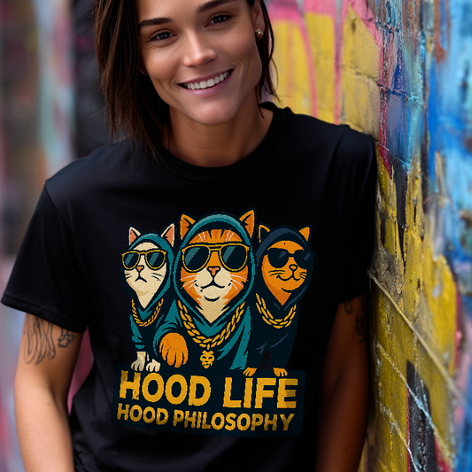 Hood Life Cat T Shirt Funny Cool Cats in Hoodies Streetwear