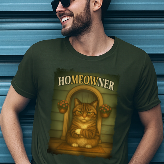 Grumpy Cat "HOMEOWNER" T-Shirt – Funny Tabby Cat Attitude Tee