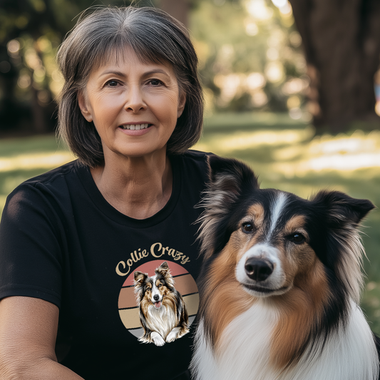 Collie Crazy Retro Sunset T Shirt.