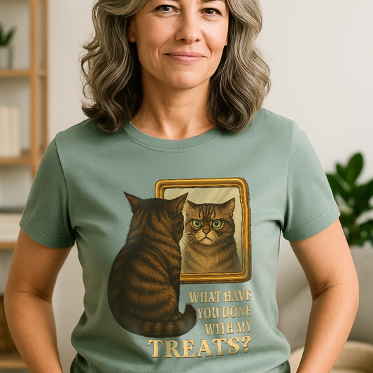 What Have You Done With My Treats? Funny Cat Mirror T-Shirt