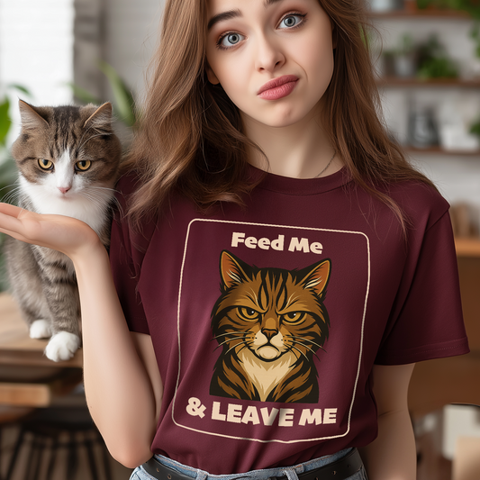 Feed Me & Leave Me Cat T-Shirt – Grumpy Tabby Attitude