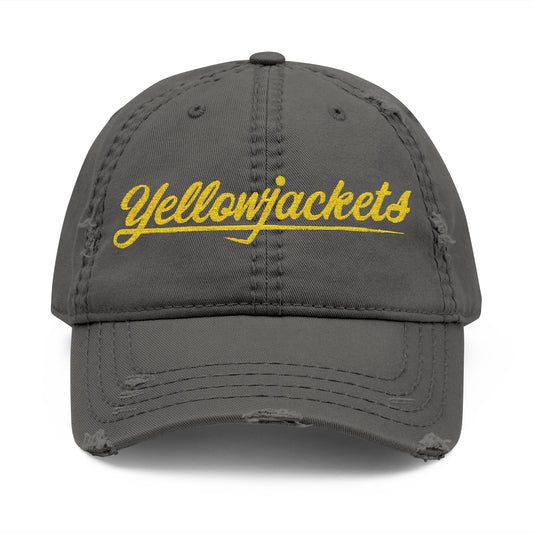 Embroidered Yellowjackets Distressed Cap – Script Logo Vintage Dad Hat
