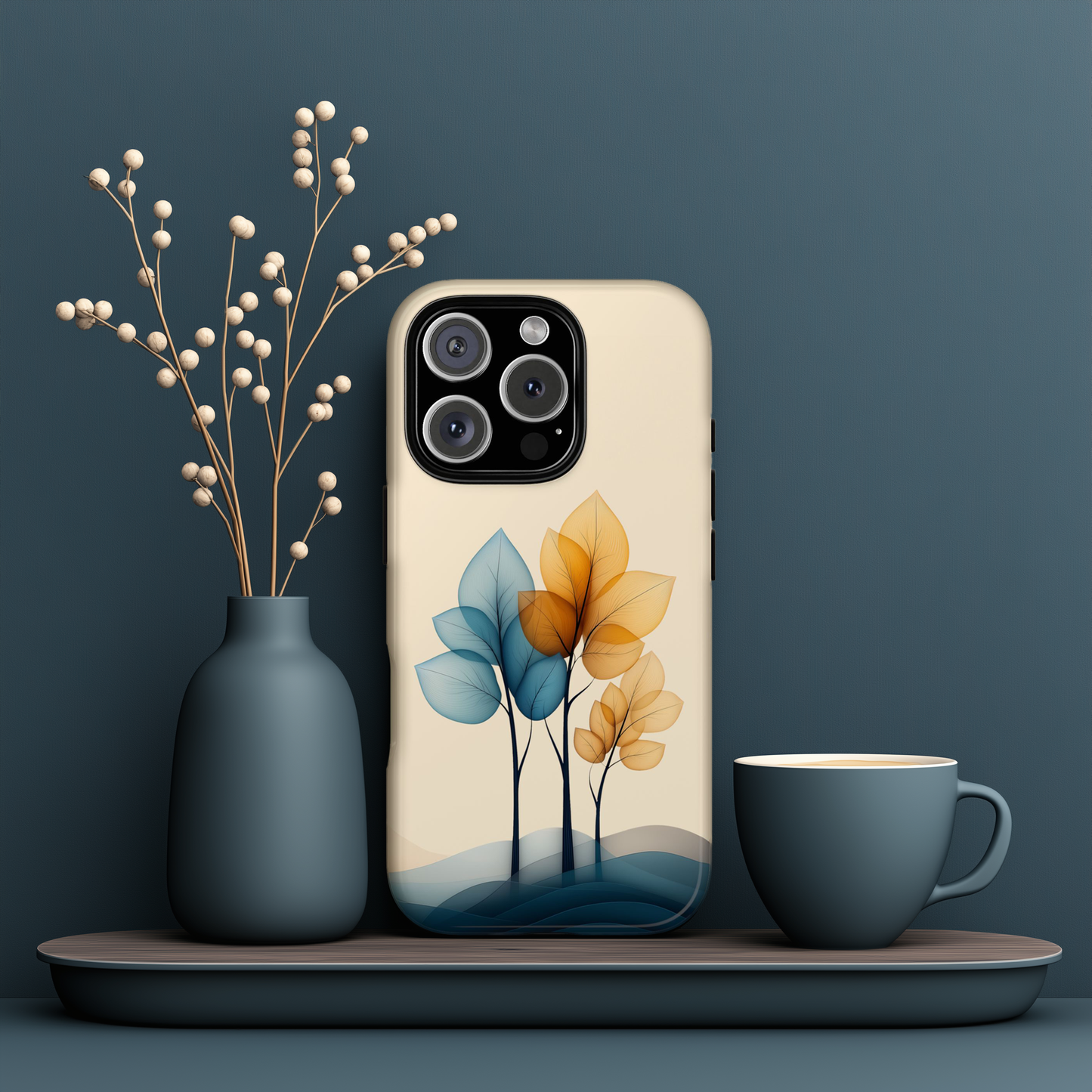 Abstract Trees Blue Yellow Beige, Minimalist Style