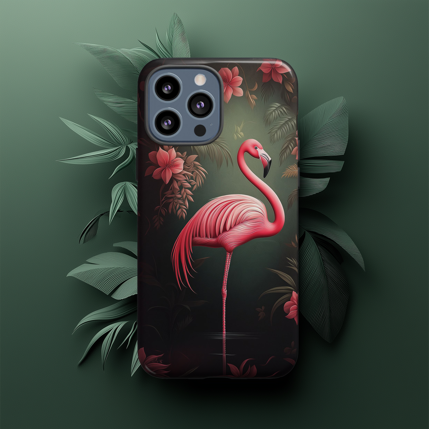 Pink Flamingo and Dark Floral Design, Patrick Brown Style