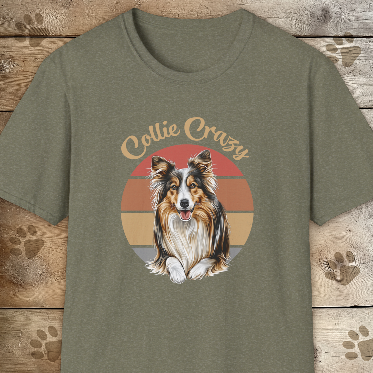 Collie Crazy Retro Sunset T Shirt.