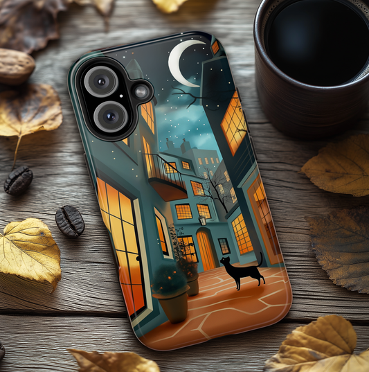 Serene Black Cat Crescent Moon