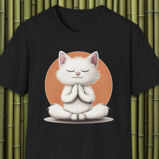 Meditative Buda White Cat T-Shirt
