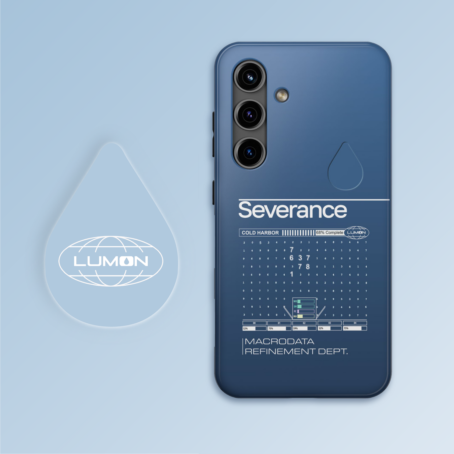 Severance Inspired Phone Case Cold Harbor Corporate Blue Design