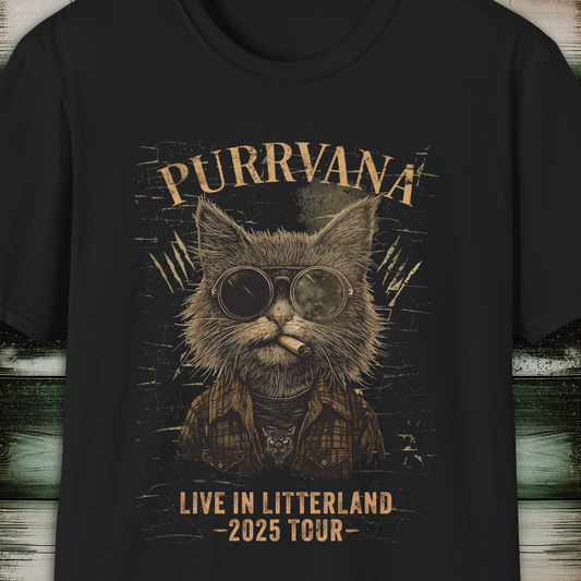 Purrvana Cat T-Shirt 2025 Tour Grunge Catnip Design