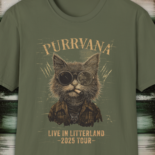 Purrvana Cat T-Shirt 2025 Tour Grunge Catnip Design
