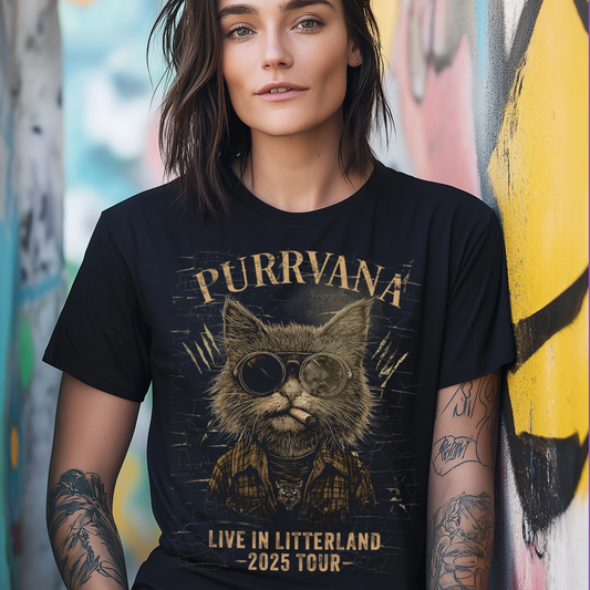 Purrvana Cat T-Shirt 2025 Tour Grunge Catnip Design