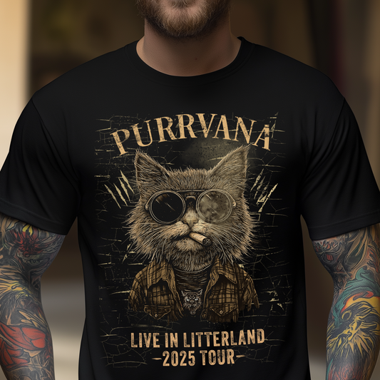 Purrvana Cat T-Shirt 2025 Tour Grunge Catnip Design