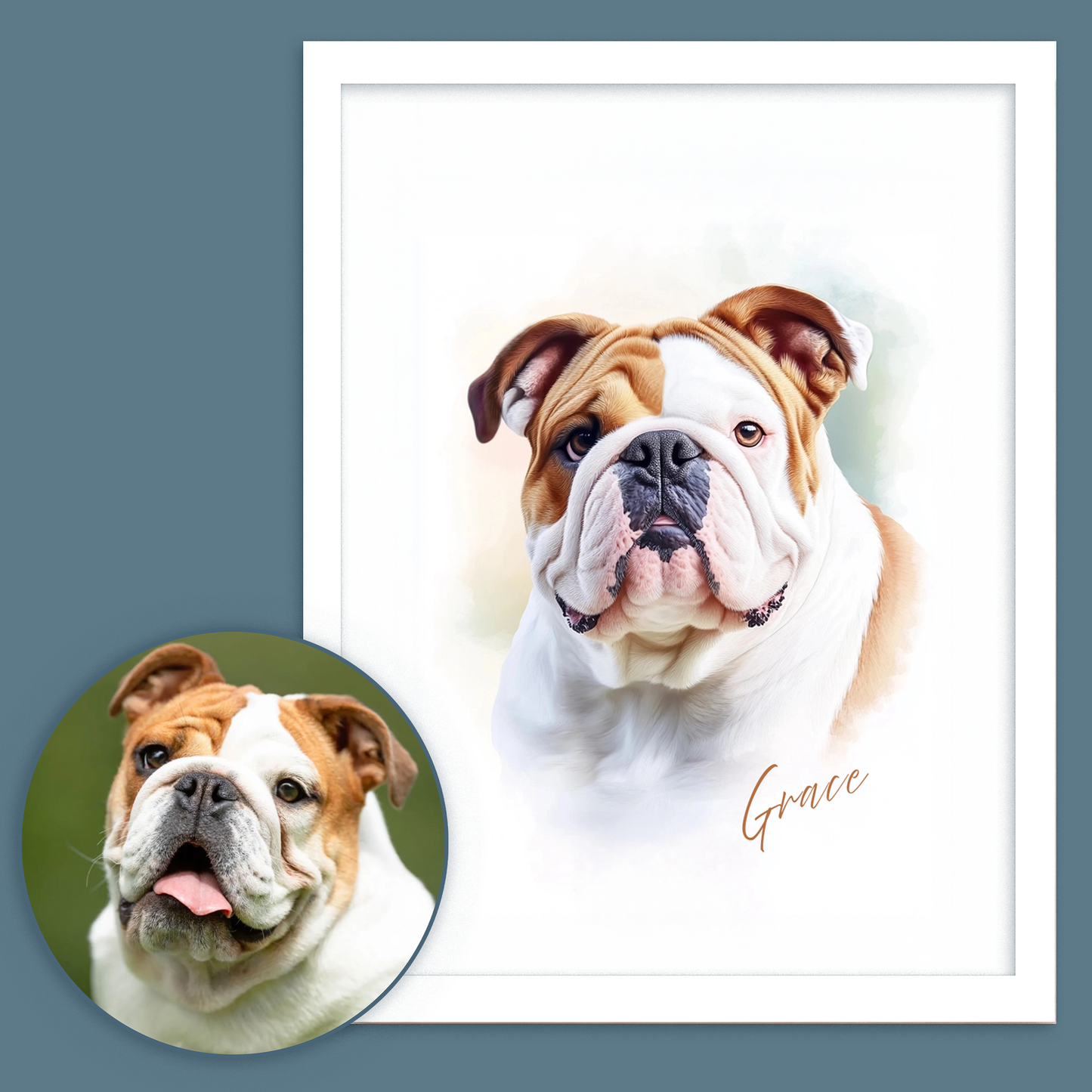 Custom Pet Portrait of your Pet Framed Print Watercolour Style with Name.