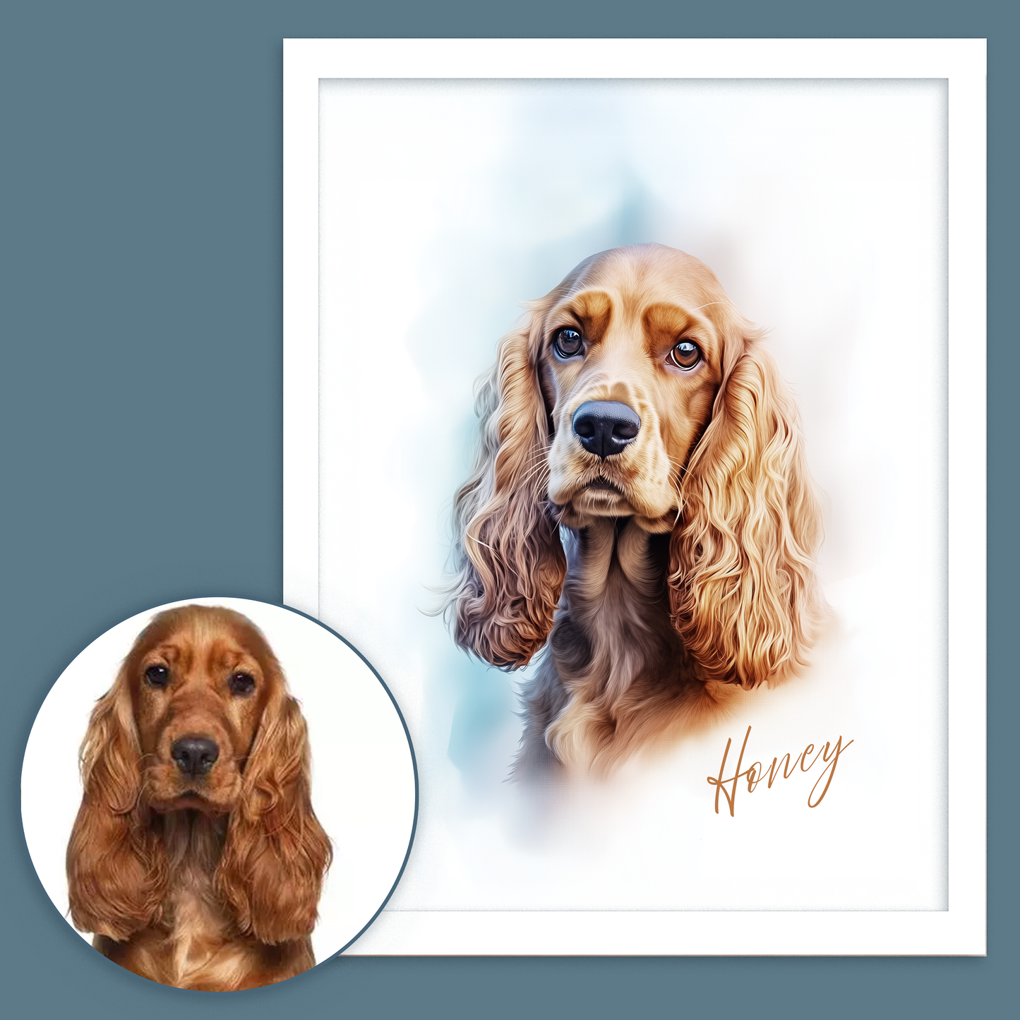 Custom Pet Portrait of your Pet Framed Print Watercolour Style with Name.
