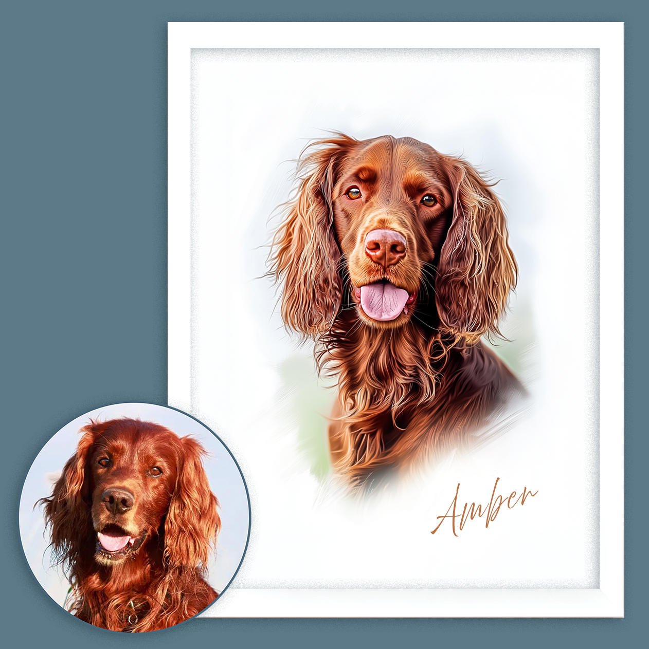 Custom Pet Portrait of your Pet Framed Print Watercolour Style with Name.