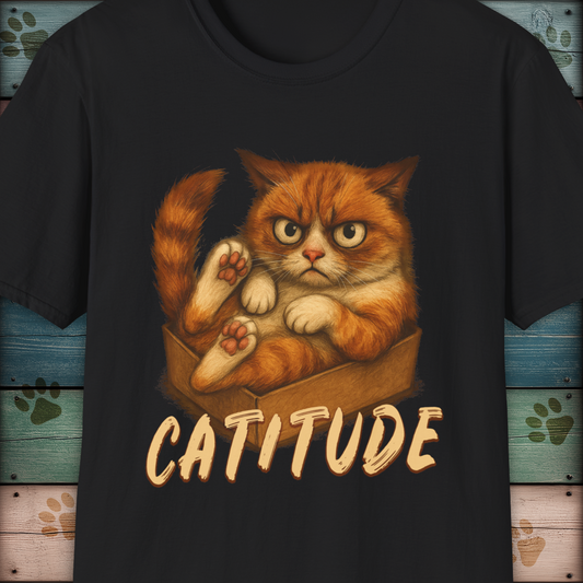 Catitude Grumpy Ginger Cat in a Box Funny Cat TShirt