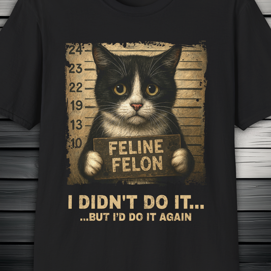 Feline Felon Mugshot Black & White Cat T-Shirt – Catitude Style