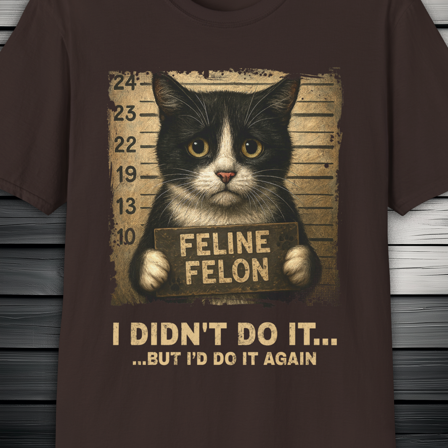 Feline Felon Mugshot Black & White Cat T-Shirt – Catitude Style