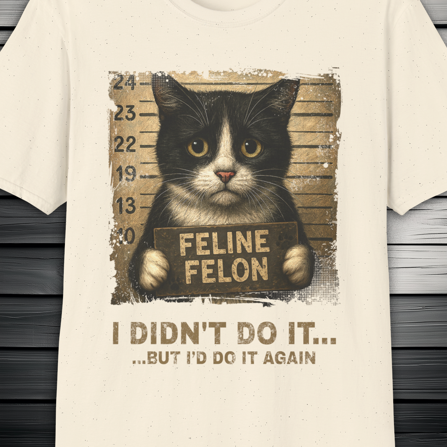Feline Felon Mugshot Black & White Cat T-Shirt – Catitude Style