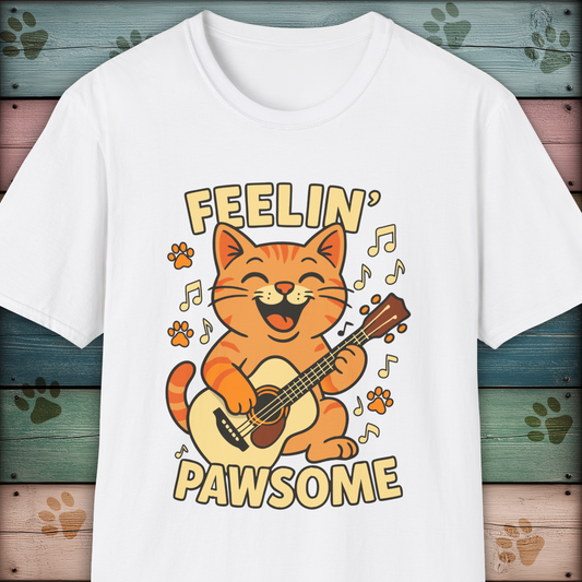 Feelin' Pawsome Funny Cat Guitar T-Shirt