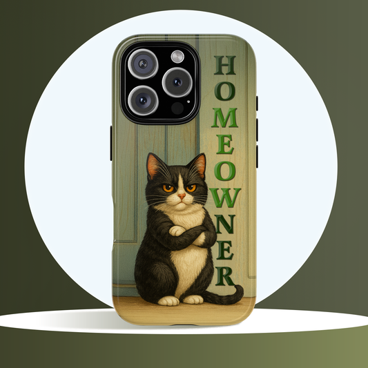 Proud Cat Homeowner Phone Case – Funny Black & White Cat Design