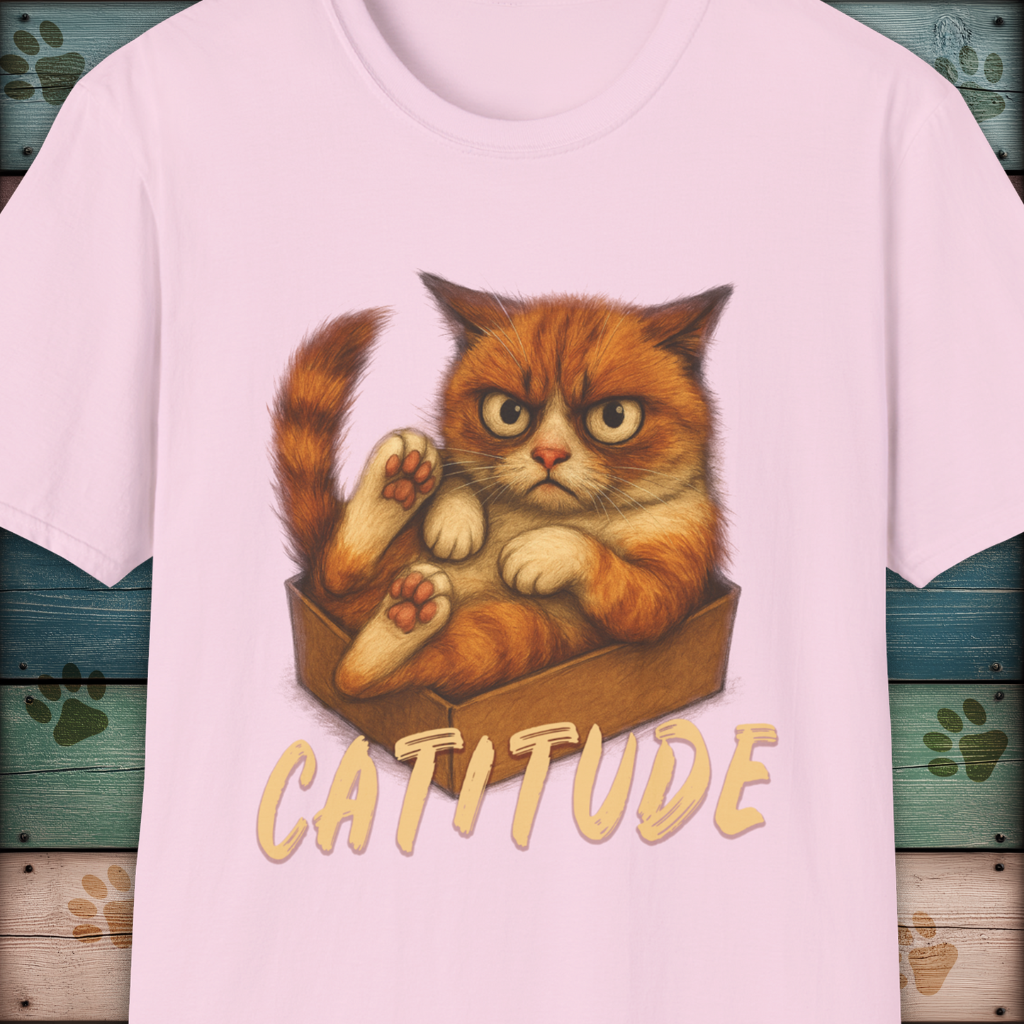 Catitude Grumpy Ginger Cat in a Box Funny Cat TShirt