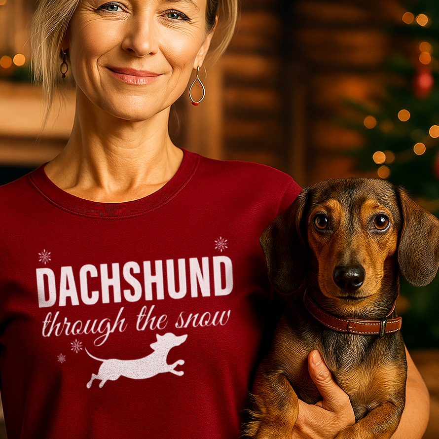 Christmas Dachshund T-Shirt – Dachshund Through the Snow Pun Tee